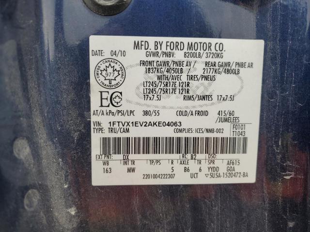 1FTVX1EV2AKE04063 - 2010 FORD F150 SUPER CAB BLUE photo 12