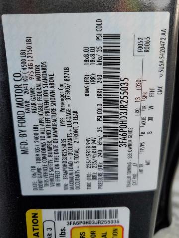 3FA6P0HD3JR255035 - 2018 FORD FUSION SE GRAY photo 12