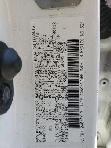 3TMJU4GN7AM101942 - 2010 TOYOTA TACOMA DOUBLE CAB PRERUNNER WHITE photo 12
