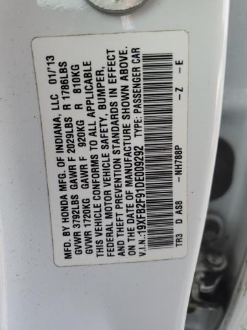 19XFB2F91DE009292 - 2013 HONDA CIVIC EXL WHITE photo 12