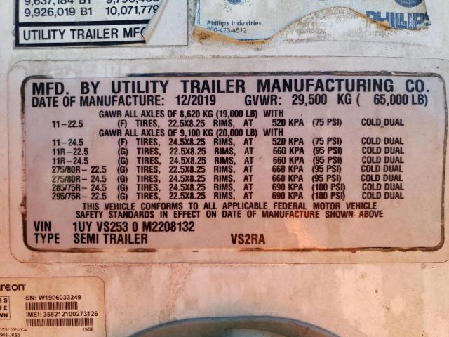 1UYVS2530M2208132 - 2021 UTILITY TRAILER WHITE photo 10