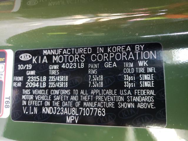 KNDJ23AU8L7107763 - 2020 KIA SOUL LX GREEN photo 10