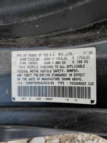 SHHEP33504U503169 - 2004 HONDA CIVIC SI BLACK photo 13