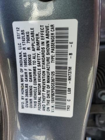 19XFB2F52CE367125 - 2012 HONDA CIVIC LX GRAY photo 13