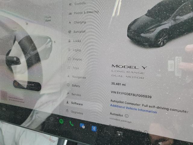 5YJYGDEF8LF005939 - 2020 TESLA MODEL Y CHARCOAL photo 9