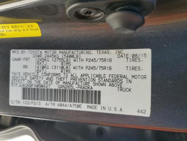5TFJU4GN9FX090427 - 2015 TOYOTA TACOMA DOUBLE CAB PRERUNNER GRAY photo 12