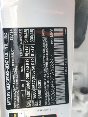 4JGDA5HB2FA528803 - 2015 MERCEDES-BENZ ML 350 4MATIC WHITE photo 12