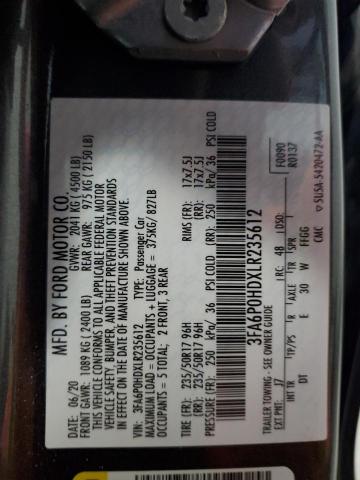 3FA6P0HDXLR235612 - 2020 FORD FUSION SE CHARCOAL photo 13