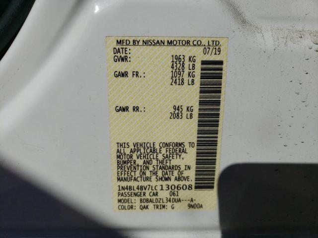 1N4BL4BV7LC130608 - 2020 NISSAN ALTIMA S WHITE photo 13