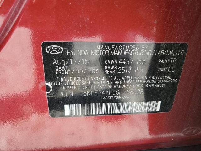 5NPE24AF5GH288928 - 2016 HYUNDAI SONATA SE RED photo 12