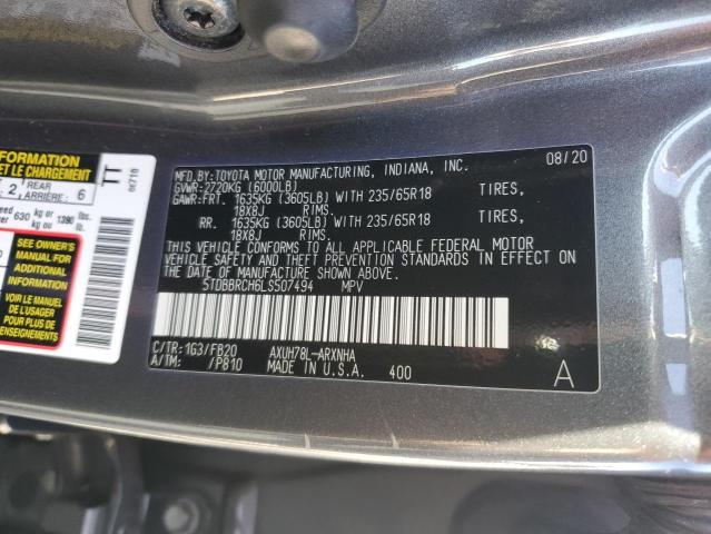 5TDBBRCH6LS507494 - 2020 TOYOTA HIGHLANDER HYBRID LE GRAY photo 13