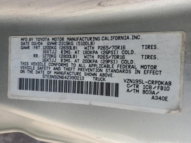 5TESN92N64Z390213 - 2004 TOYOTA TACOMA XTRACAB PRERUNNER Gümüş foto 12