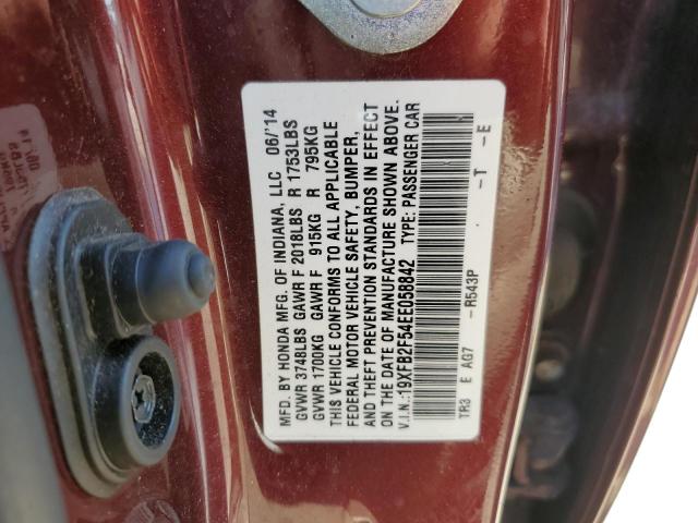 19XFB2F54EE058842 - 2014 HONDA CIVIC LX BURGUNDY photo 12