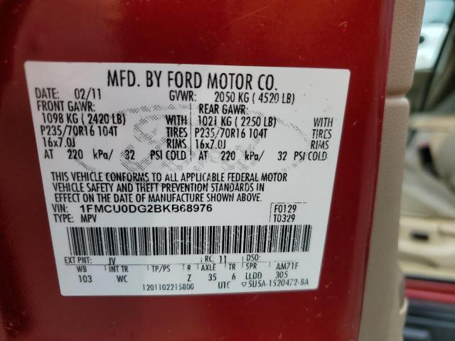 1FMCU0DG2BKB68976 - 2011 FORD ESCAPE XLT RED photo 12