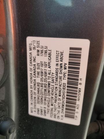 2HKRM3H7XDH518303 - 2013 HONDA CR-V EXL GRAY photo 14