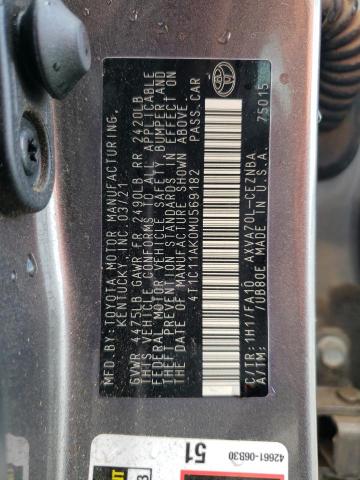 4T1C11AK0MU569182 - 2021 TOYOTA CAMRY LE GRAY photo 12