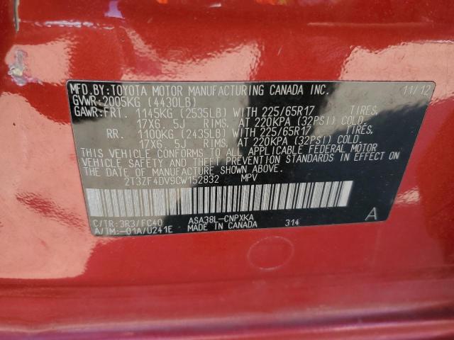 2T3ZF4DV9CW152832 - 2012 TOYOTA RAV4 RED photo 12