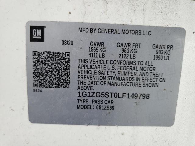 1G1ZG5ST0LF149798 - 2020 CHEVROLET MALIBU RS 白色 照片 12