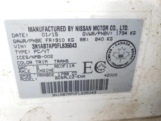 3N1AB7AP0FL635043 - 2015 NISSAN SENTRA S WHITE photo 13