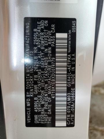 4T1BK1EBXDU074779 - 2013 TOYOTA AVALON BASE 白色 照片 12