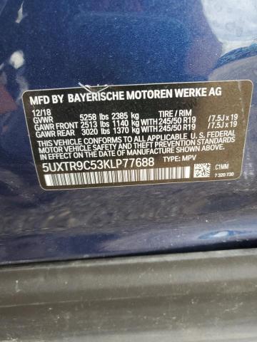 5UXTR9C53KLP77688 - 2019 BMW X3 XDRIVE30I BLUE photo 13