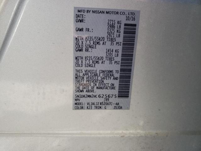 5N1DR2MN2HC625675 - 2017 NISSAN PATHFINDER S 银色 照片 12