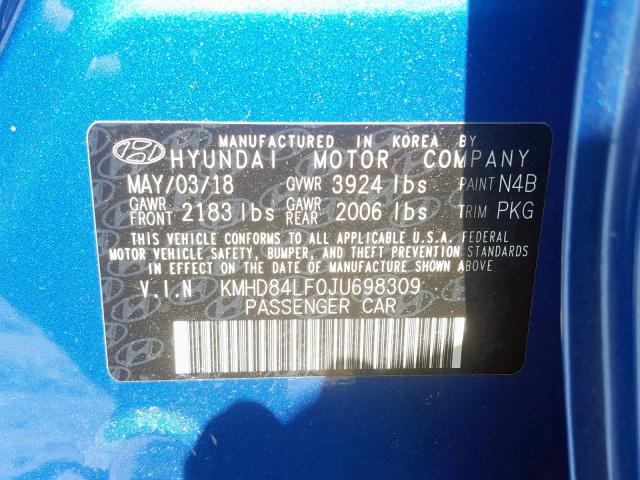 KMHD84LF0JU698309 - 2018 HYUNDAI ELANTRA SEL  photo 10