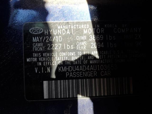 KMHDU4AD4AU103653 - 2010 HYUNDAI ELANTRA BLUE BLUE photo 12