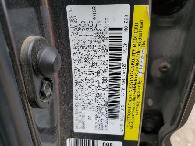 3TMJU62N09M080592 - 2009 TOYOTA TACOMA DOUBLE CAB PRERUNNER GRAY photo 12