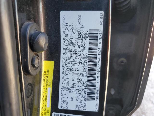 3TMJU4GN3AM100321 - 2010 TOYOTA TACOMA DOUBLE CAB PRERUNNER BLACK photo 12