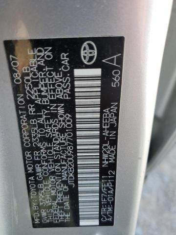 JTDKB20U987701009 - 2008 TOYOTA PRIUS SILVER photo 12