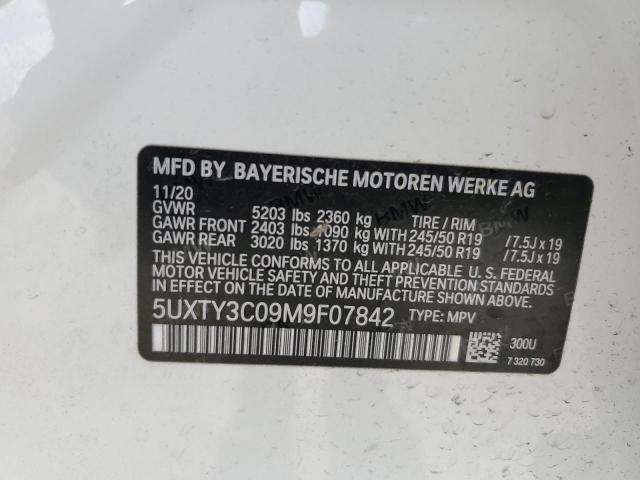 5UXTY3C09M9F07842 - 2021 BMW X3 SDRIVE30I WHITE photo 12