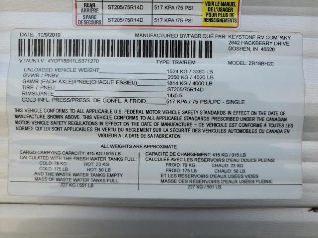 4YDT18B11LS371270 - 2020 CROS ALL MODELS TWO TONE photo 10