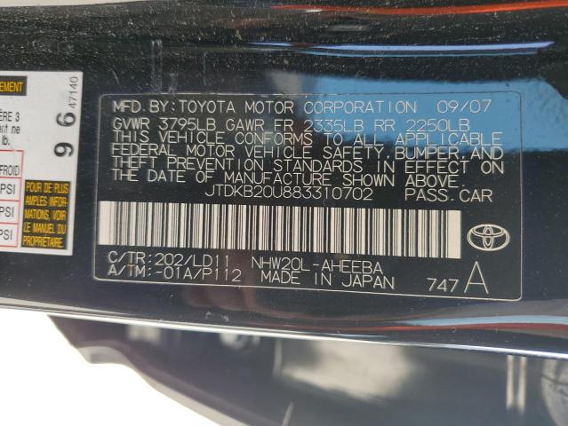 JTDKB20U883310702 - 2008 TOYOTA PRIUS BLACK photo 12