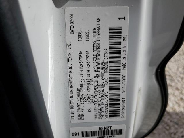 5TFRX5GN5LX179472 - 2020 TOYOTA TACOMA ACCESS CAB თეთრი ფოტო 12