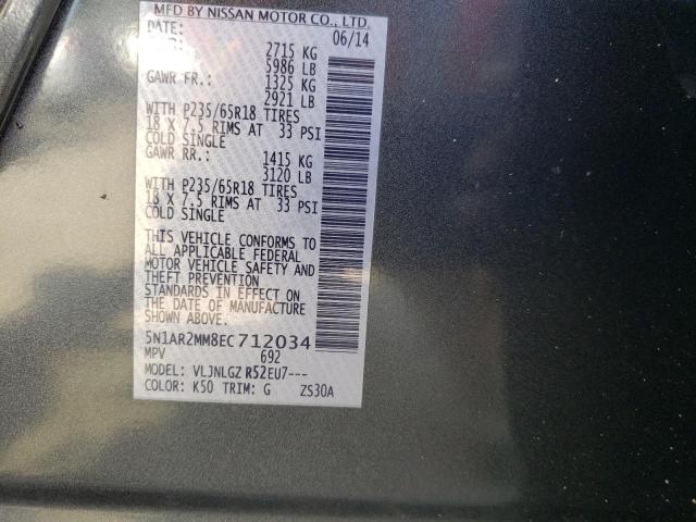 5N1AR2MM8EC712034 - 2014 NISSAN PATHFINDER S GRAY photo 10