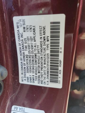 2HKRM3H72FH510229 - 2015 HONDA CR-V EXL MAROON photo 12