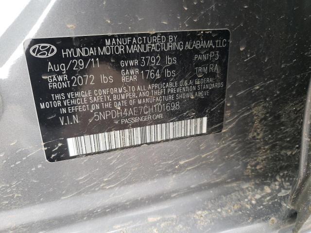 5NPDH4AE7CH101698 - 2012 HYUNDAI ELANTRA GLS GRAY photo 12