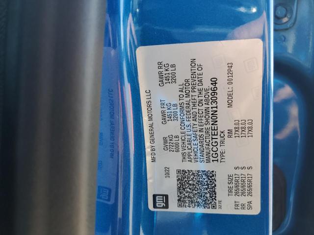 1GCGTEEN0N1309640 - 2022 CHEVROLET COLORADO ZR2 BLUE photo 12