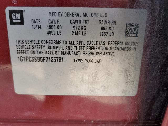 1G1PC5SB5F7125781 - 2015 CHEVROLET CRUZE LT RED photo 12