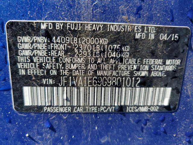 JF1VA1E69G9801012 - 2016 SUBARU WRX PREMIUM BLUE photo 12