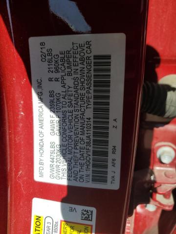 1HGCV1F38JA110314 - 2018 HONDA ACCORD SPORT RED photo 12