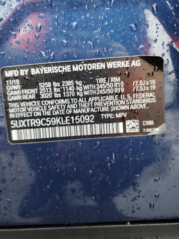 5UXTR9C59KLE15092 - 2019 BMW X3 XDRIVE30I BLUE photo 13