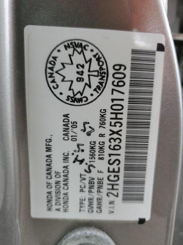 2HGES163X5H017609 - 2005 HONDA CIVIC DX VP ოქროსფერი ფოტო 12