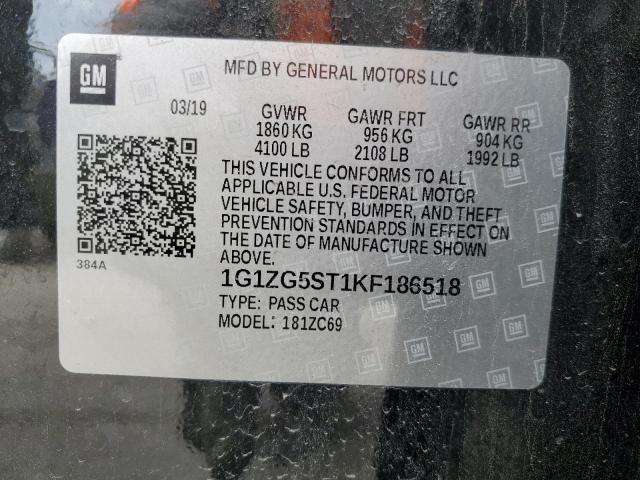 1G1ZG5ST1KF186518 - 2019 CHEVROLET MALIBU RS BLACK photo 12