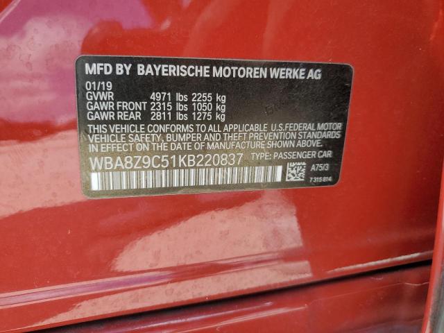 WBA8Z9C51KB220837 - 2019 BMW 330XI GT RED photo 12