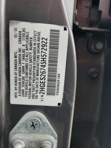 2HGES26745H572922 - 2005 HONDA CIVIC EX GRAY photo 12