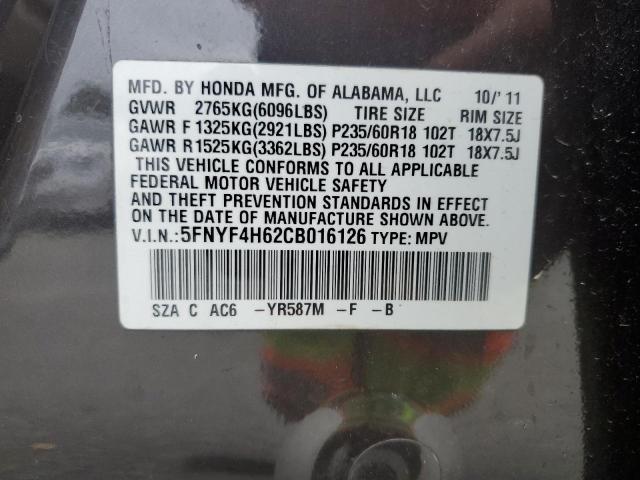 5FNYF4H62CB016126 - 2012 HONDA PILOT EXL GRAY photo 13