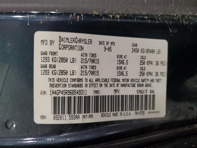 1A4GP45R96B549311 - 2006 CHRYSLER TOWN & COU ლურჯი ფოტო 12