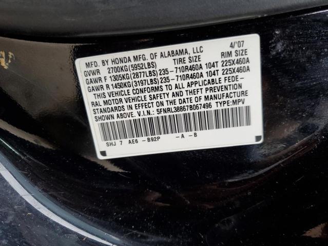 5FNRL38867B067496 - 2007 HONDA ODYSSEY TOURING BLACK photo 13